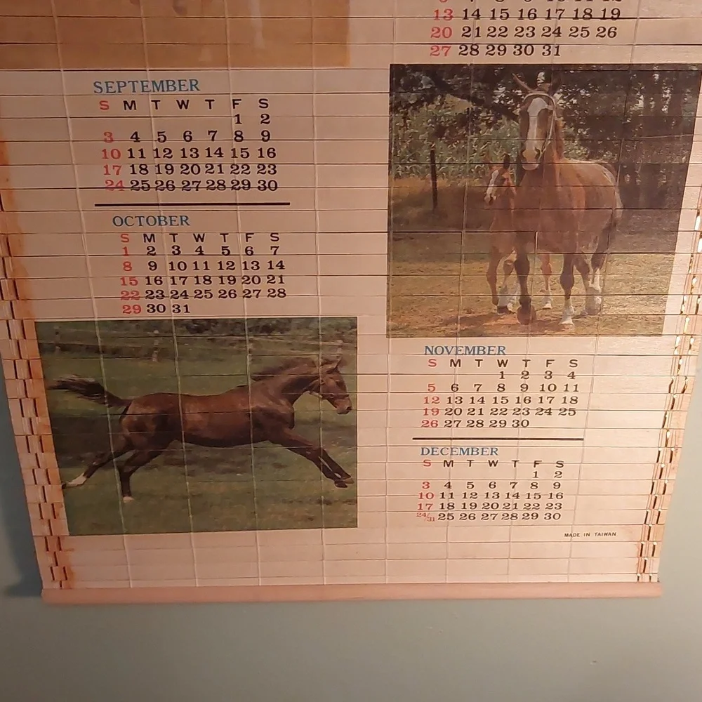 Vintage 1988/89 Bamboo Wall Calendar with Horse Images